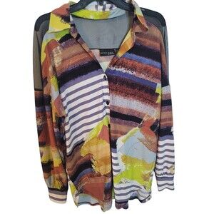 Attitudes by Renee Como Jersey Mesh Shoulder Printed Shirt Size Medium